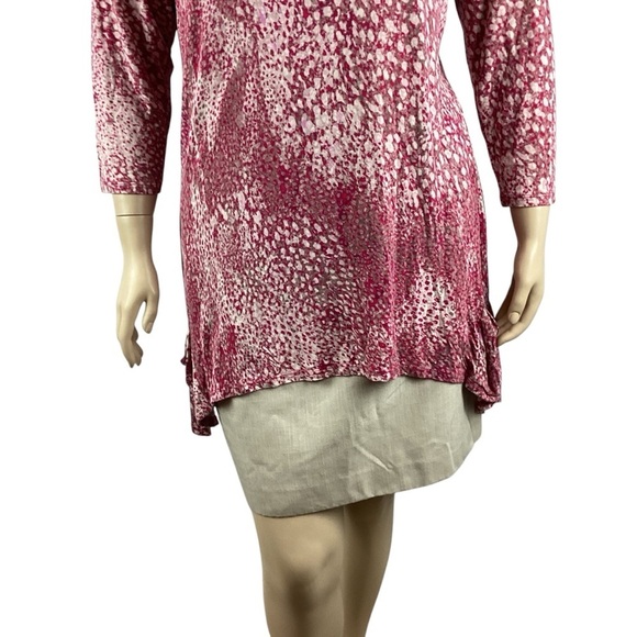 LOGO by Lori Goldstein Printed Knit 3/4 Sleeve Scoop Neck Top Berry Ikat XL - Picture 3 of 7